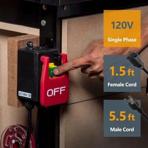 Miniatura 4 de Powertec 120V Interruptor de paleta magnético monofásico encendido/apagado, 9 amperios con cables estándar de 5.5 pies, palanca de rodilla