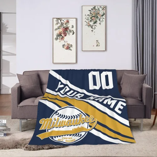Miniatura 12 de Wream Manta personalizada para fanáticos de la cama, regalo de béisbol con nombre y número de ciudad de béisbol, manta de forro polar de invierno