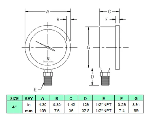 Miniatura 5 de Medidor de presión de acero inoxidable lleno de aceite de 4" - 1/2" NPT montaje inferior 1000PSI