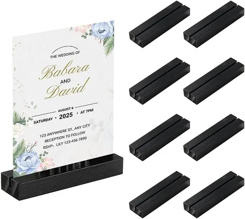 Miniatura 4 de 8 soportes de madera para tarjetas de lugar, de madera negra, soporte para números de mesa, soporte para tarjetas de identificación para bodas