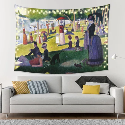 INVIN ART Tapiz para colgar en la pared, decoración del hogar, una tarde de domingo en la isla de La Grande Jatte por Georges Seurat, pintura