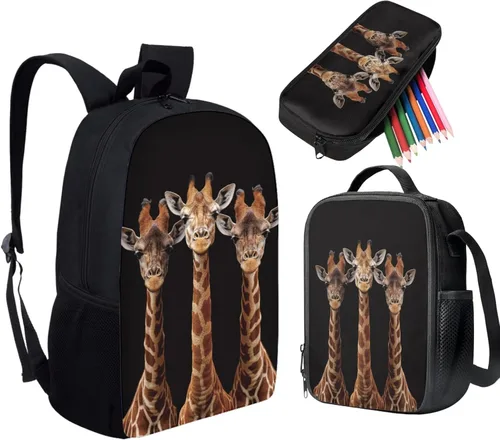 Miniatura 60 de HUGS IDEA Juego de 3 bolsas escolares con aislamiento térmico para el almuerzo, estuche para lápices