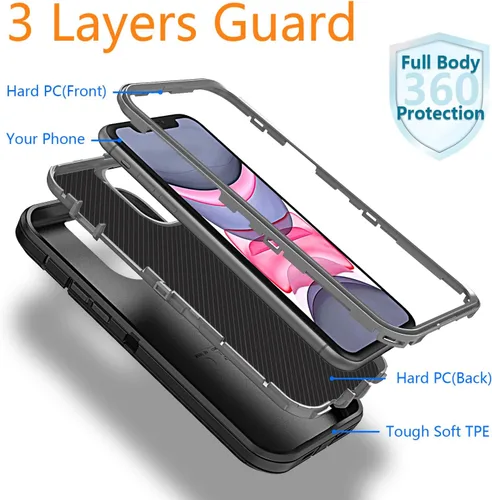 Miniatura 4 de YmhxcY Funda para iPhone 11 a prueba de golpes, a prueba de caídas, a prueba de polvo, 3 capas, duradera, resistente protección para teléfono Apple