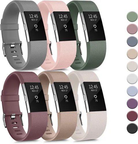 Miniatura 8 de Tobfit Paquete de 6 correas deportivas compatibles con Fitbit Charge 2 bandas para mujeres y hombres, correas impermeables de silicona suave