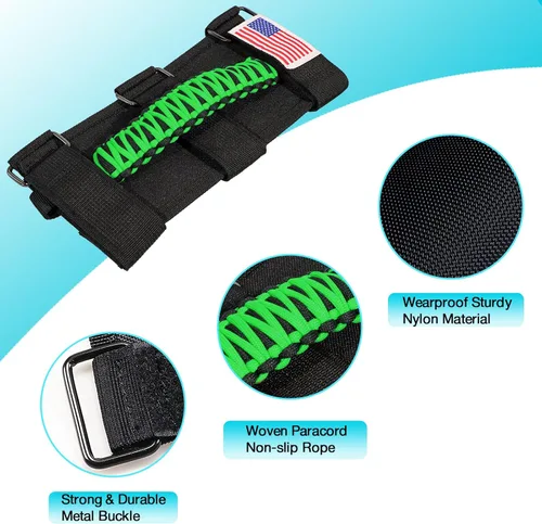 Miniatura 4 de GAIZON Paquete de 4 asas de agarre de barra enrollable con patrón de bandera de EE. UU. de paracord, reemplazo para Jeep Wrangler YJ TJ JK JL, Verde