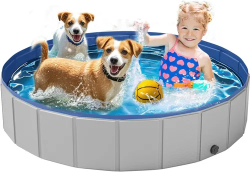 Miniatura 7 de Piscina para perros grandes, plegable de plástico para perros, antideslizante (47.2 x 12 pulgadas)