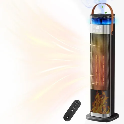 Calentador de espacio en torre, calentadores eléctricos portátiles para uso en interiores con termostato, humidificación por pulverización, llama de