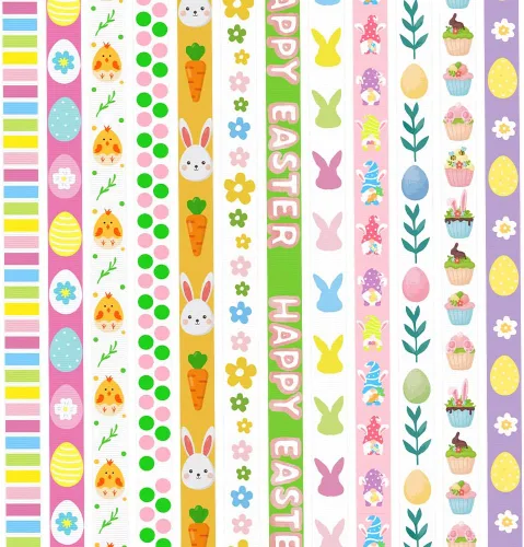 Miniatura 4 de ALIBBON Cinta de Pascua de 12 yardas, 3/8 pulgadas, clásico, patrón de dibujos animados, verde, rosa, amarillo, blanco, ocasión de Pascua