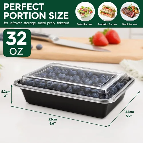 Miniatura 5 de Glotoch Contenedores de preparación de comidas de 32 onzas, paquete de 50 (100 piezas) con tapas, recipientes de plástico para almacenamiento