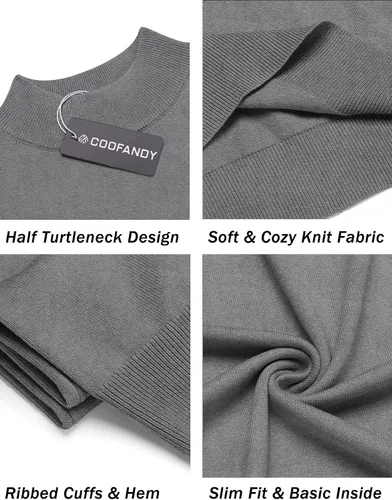 Miniatura 5 de COOFANDY Suéter de cuello alto falso para hombre, de manga corta, color sólido, básico, ajustado, de punto