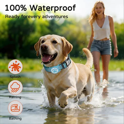 Miniatura 3 de Collar de Perro AirTag para Perros Grandes, Collar de Perro con AirTag de Apple Resistente al Agua IP68 con Soporte para AirTag, Reflectante, azul