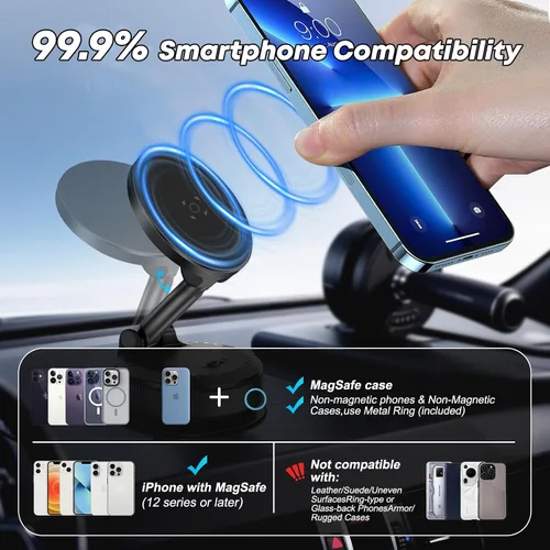 Miniatura 5 de Soporte de teléfono para automóvil [108 libras de succión más fuerte y 3600 gf magnético más fuerte] Soporte magnético ajustable de 360°