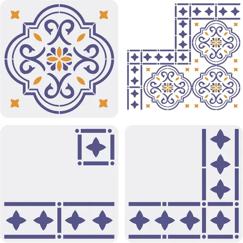 FINGERINSPIRE 3 plantillas de azulejos de suelo de 11.8 x 11.8 pulgadas, plantillas reutilizables de bordes y esquinas, plantillas de pared