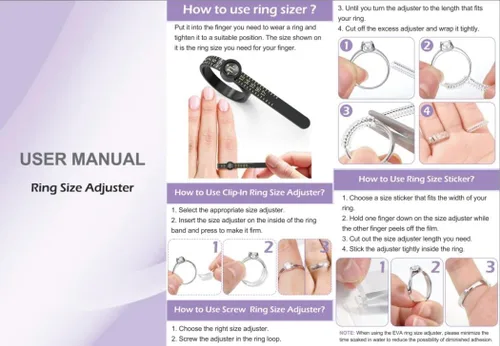 Miniatura 7 de 100 piezas de ajuste de tamaño de anillo para anillos sueltos con herramienta de medición de tamaño de anillo, protectores de anillo invisibles