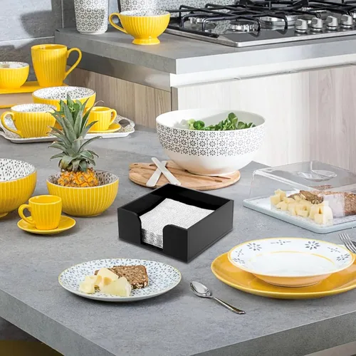 Miniatura 3 de Sumnacon Servilletero cuadrado de acrílico – Elegante servilletero de cóctel negro para mesa de cocina, dispensador de servilletas negro decorativo