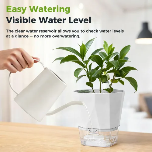 Miniatura 9 de Paquete de 6 macetas de riego automático de 5 pulgadas, macetas de riego automático para plantas de interior y exterior, macetas de riego automático