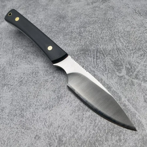 Miniatura 3 de EDC Cuchillo de hoja fija, hoja de acero 7Cr13Mov de espiga completa, mango G10, funda de cuero, para caza, supervivencia al aire libre, campamento