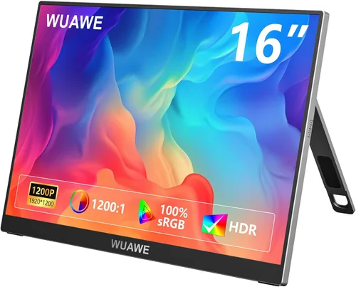 Miniatura 11 de WUAWE Monitor Portátil de 16 pulgadas 1920x1200P 16:10 IPS Monitor de viaje para laptop con soporte integrado, control 100% sRGB USB-C HDMI