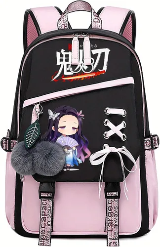 Miniatura 15 de Mochila de anime para niñas con puerto de carga USB 20L, mochila escolar para adolescentes, mochila grande para computadora portátil para viajes uso