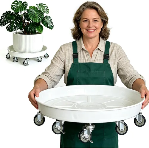 Miniatura 13 de Organizador de macetas con ruedas (capacidad de 430 libras), soporte de metal resistente con ruedas de freno, bandeja para plantas para interiores