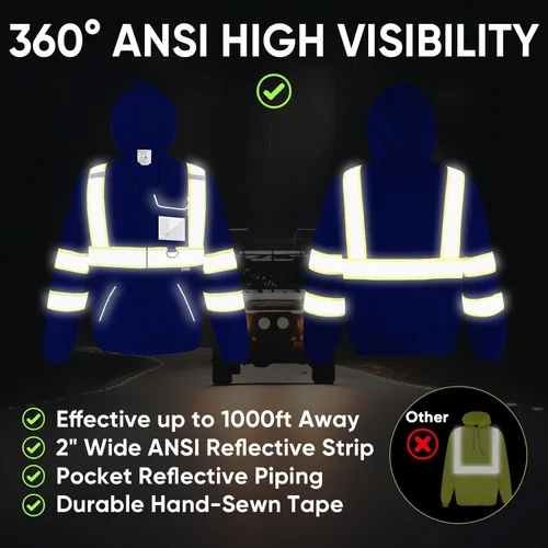 Miniatura 2 de TICONN Chaqueta con capucha de seguridad, sudadera con capucha reflectante de alta visibilidad, equipo de PPE para clima frío cumple con ANSI III