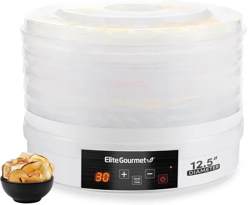 Elite Gourmet EFD770WD - Deshidratador digital de alimentos con 5 bandejas de 12.5" sin BPA, temporizador ajustable de 48 horas y temperatura de 95