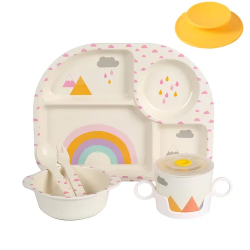 Miniatura 10 de shopwithgreen - Juego de 7 piezas de bambú para niños - Vajilla para niños - Plato, tazón, taza, cuchara, tenedor, vajilla para comida, vajilla