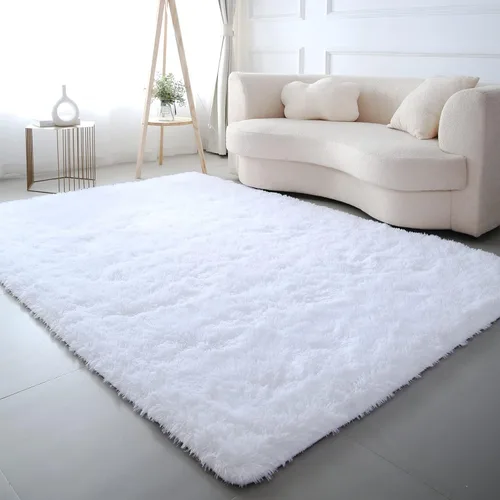 Miniatura 14 de Alfombras para dormitorio de niñas sala de estar: alfombra de área peluda de 5 x 7 para sala de juegos de niños, alfombra peluda de felpa pastel