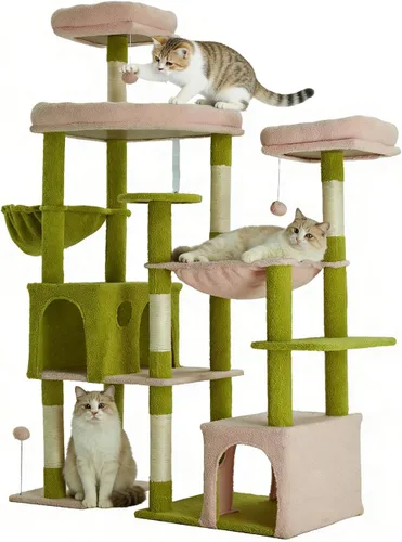 Miniatura 13 de Árbol para gatos de 35.8 pulgadas con cama doble para gatos y hamaca, rascador de felpa con plataforma cómoda para dormir y pelota de juguete