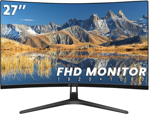 Miniatura 2 de CRUA Monitor curvo de 27 pulgadas, panel VA FHD (1920 x 1080P), 100 HZ, monitor de computadora profesional 120% sRGB, biseles estrechos en tres