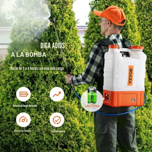 Miniatura 3 de VEVOR Pulverizador de mochila con batería de 4 galones con carro con ruedas, ajustable de 0-94 PSI, manguera de 13 pies, 6 boquillas, 2 varitas