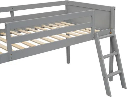 Miniatura 6 de Cama baja de tamaño individual con escalera convertible, se puede colocar a la izquierda o derecha, marco de cama de madera para dormitorio