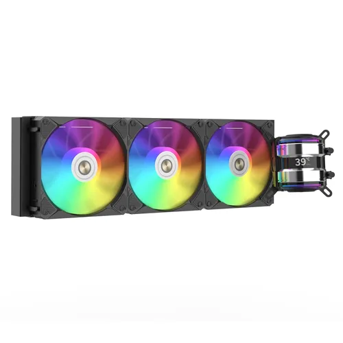 ALSEYE Infinity i360 Sistema de refrigeración de agua – Radiador de 14.173 in, bombas LED duales, pantalla de temperatura, ventiladores ARGB y PWM