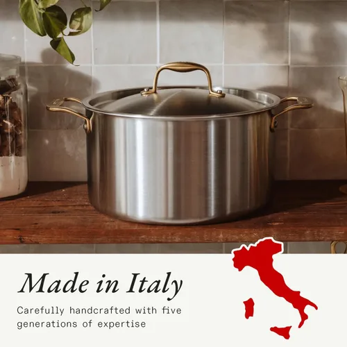 Miniatura 6 de Made In Cookware - 8 Quart Stainless Steel Stock Pot With Lid (Antique Brass Handle) - 5 Ply Stainless Clad - Professional Cookware - Crafted in