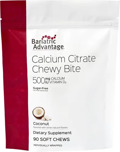 Miniatura 9 de Bariatric Advantage Picaduras masticables de citrato de calcio 500 mg - Altamente absorbible y digerible - Vitamina D3 - Suplemento de calcio