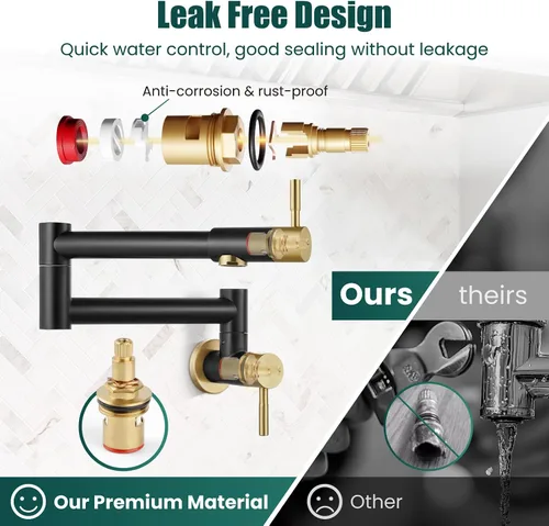 Miniatura 6 de Heyalan Pot Filler - Llenador de ollas de 19 pulgadas para montaje en pared, plegable, extensible, grifo de cocina/restaurante de acero inoxidable