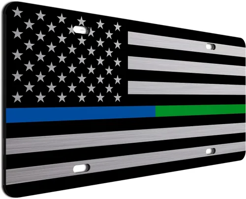 Miniatura 51 de JASS GRAPHIX Placa de matrícula personalizada con la bandera estadounidense de línea amarilla, homenaje personalizado a despachadores y operadores