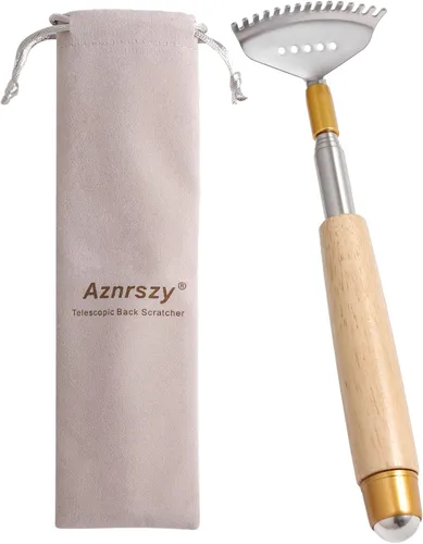 Miniatura 10 de Rascador de espalda para mujeres, hombres y adultos, extensible con bola de rodillo, mango de madera maciza y garra de acero inoxidable 304 Rojo