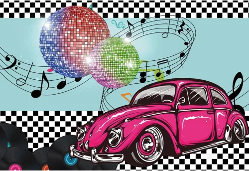 Renaiss Telón de fondo de 5 x 3 pies de la década de 1950, diseño de bola de disco vintage, vinilo de coche de regreso a los años 50, fondo retro