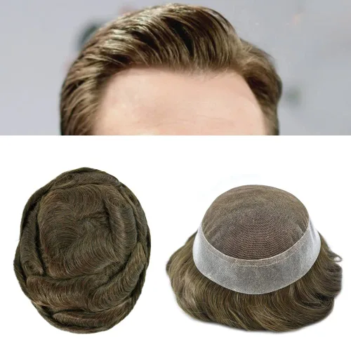 Miniatura 130 de Toupee para hombres Piezas de cabello humano real Encaje suizo para hombres Toupee unidades de cabello humano europeo para hombres Hairpieces