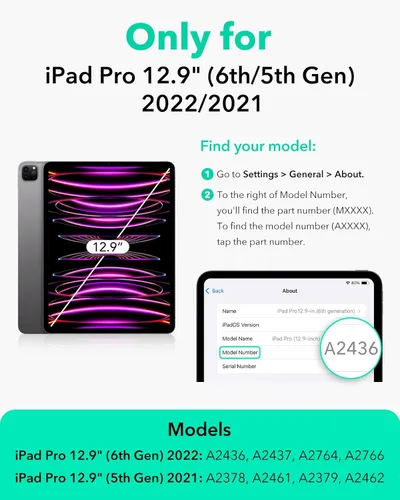 Miniatura 2 de ESR Funda para iPad Pro 12.9 (6ª/5ª generación, 2022/2021), cubierta magnética extraíble, soporte ajustable para vertical/paisaje con vista de Marrón