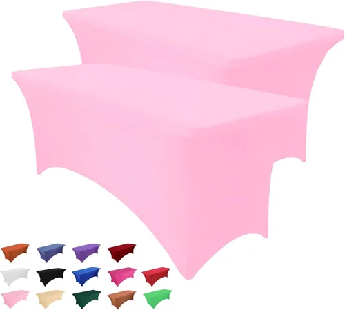 Miniatura 13 de Heochy - 2 piezas de mantel de 4 pies para mesa rectangular - Mantel rectangular elástico de spandex negro para cumpleaños, cóctel, boda, fiesta