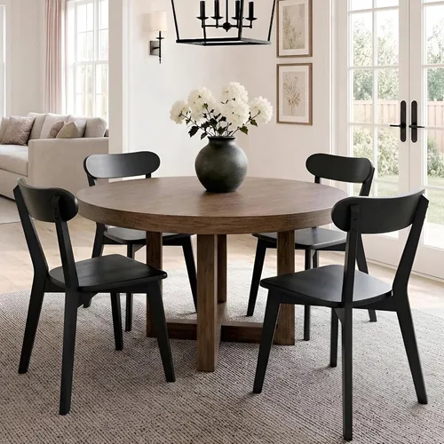 Miniatura 8 de HNY Farmhouse Solid Wood Dining Chairs Set of 2, Mid Century Modern Armless Kitchen & Dining Room Chairs with Curved Back, 300 LBS Capacity, Black