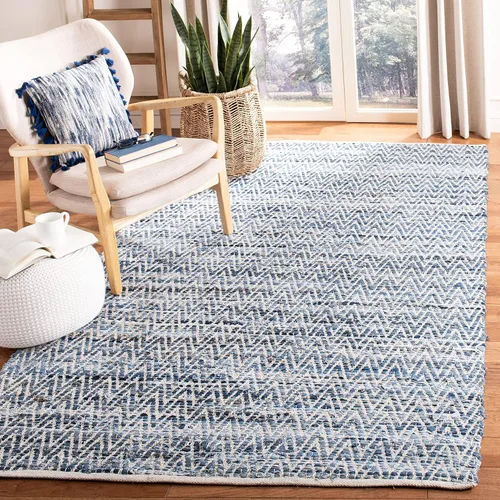 Safavieh Colección Montauk - Alfombra de área de 5 x 8 pies, azul, hecha a mano, ideal para zonas de alto tráfico en sala de estar, dormitorio