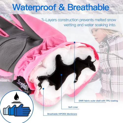 Miniatura 4 de Unigear Guantes de esquí para niños, impermeables, para invierno, clima frío, snowboard y snowboard, se adaptan tanto a niños como a niñas