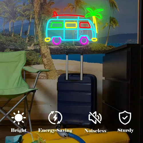 Miniatura 2 de Letrero LED de neón de surf Van para campamento, regulable, retro, autobús, luces de neón, para viajes, autobús, decoración de pared, decoración