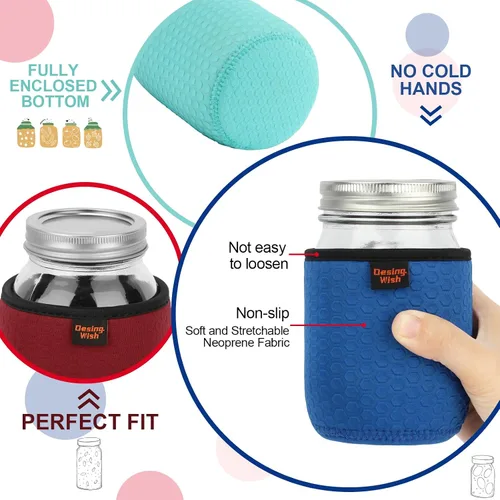 Miniatura 3 de Funda de neopreno para tarro Mason de boca regular y ancha, 16 onzas, antideslizante, acogedora, aislada, fundas protectoras de 3.0 x 3.7 pulgadas