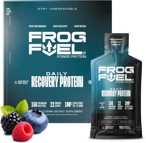Frog Fuel Power Regular Protein Shot, 15g de proteína de colágeno nano-hidrolizado alimentado con pasto, después del entrenamiento, sin gluten, sin