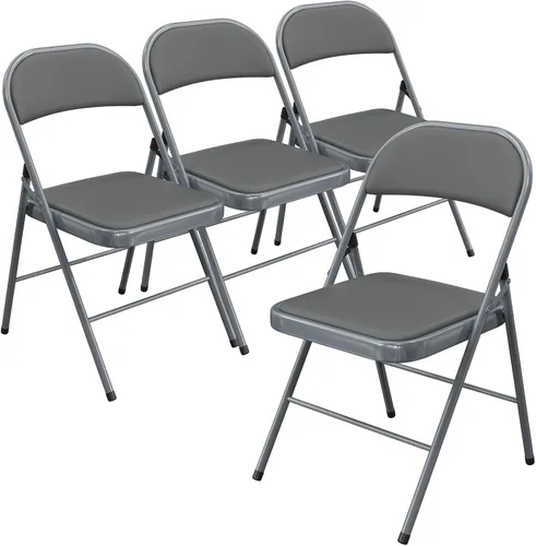 Miniatura 12 de Bonnlo Silla Plegable con Cómodo Cojín Acolchado y Respaldo, Sillas Plegables Portátiles para Exterior, Eventos de Oficina, Bodas, Cuero Pu, 4 Negras