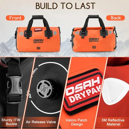 Miniatura 3 de OSAH DRYPAK Bolsa de lona impermeable – Bolsa seca para motocicleta con gran espacio de almacenamiento, bolsas de equipaje impermeables con bolsillo
